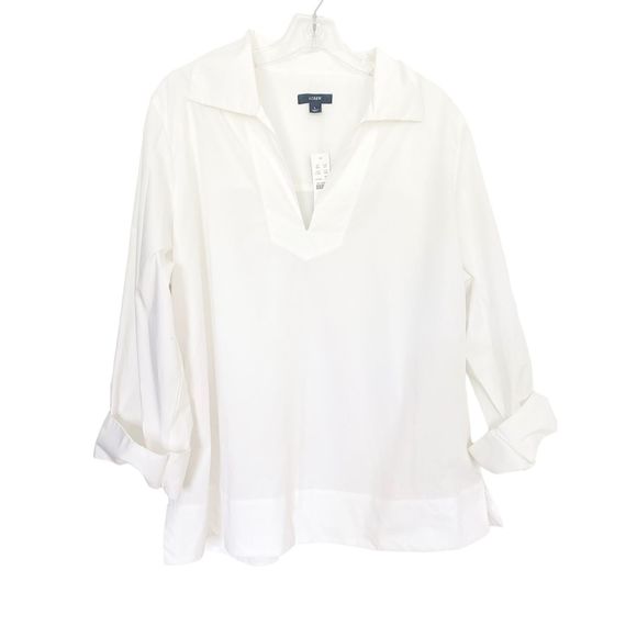 J. Crew 100% Cotton White Long Sleeve Collared Top NWT - Picture 1 of 6